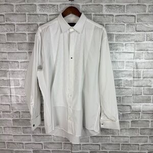 Saks Fifth Avenue Black Label Exclusive White Tuxedo Button Up Shirt Mens 17.5